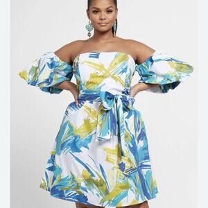 Fashion To Figure Dress Womens Size 0 XL Watercolor Multicolored Artsy Puff Slv